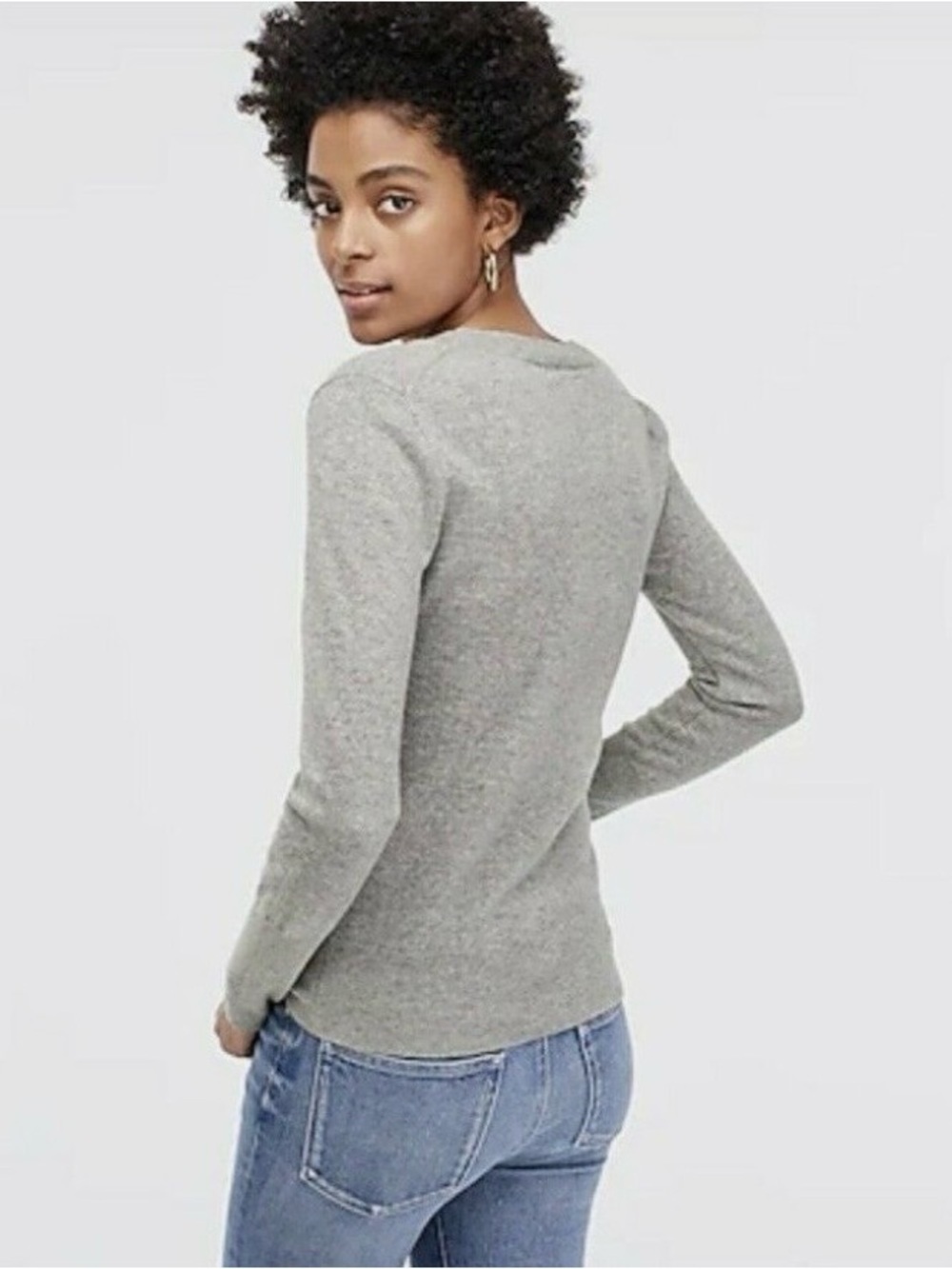J. CREW Cashmere V Neck Sweater, gray - Picture 2 of 4